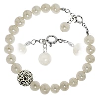 Bracciale di perle in Argento 925 con Cristallo. Lunghezza:18,5-21cm. Sezione:ca,8mm. Diametro-Pallina:12mm. Lunghezza variabile.