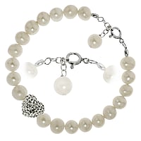 Bracciale di perle in Argento 925 con Cristallo. Sezione:ca,8mm. Larghezza:12mm. Lunghezza variabile.  Cuore Amore