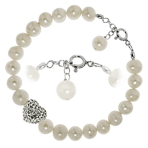 Pearls bracelet Fresh water pearl Silver 925 Crystal Heart Love
