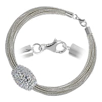 Armband uit Zilver 925 met Nylon en Kristal. Breedte:13mm. Lengte:18cm.