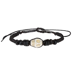 Geknoopte armband Gewaxt linnen Kokoshout Synthetische steen Doodskop Schedel Geraamte