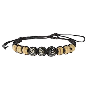 Pulsera anudada Lino encerado Madera de coco Hueso de bfalo  Espiral