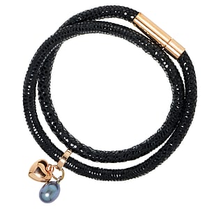 Bracelet Cuir Acier inoxydable Revtement PVD (couleur or) Perles deau douce Coeur Amour Pelage Animal_Print Fourrure
