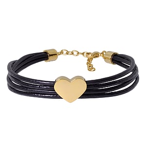 Bracciale Pelle Acciaio inox Dorato Cuore Amore