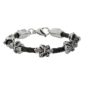 Lederarmband Leder Edelstahl Blatt Pflanzenmuster Florales_Muster Blume