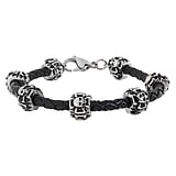 Pulsera Cuero Acero fino Cruz Calavera Crneo Hueso