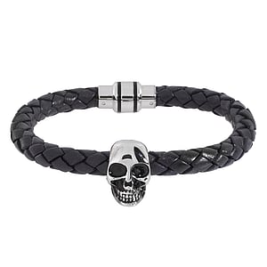 Pulsera Cuero Acero fino Calavera Crneo Hueso