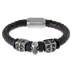 Pulsera Cuero Acero fino PVC Calavera Crneo Hueso Flor