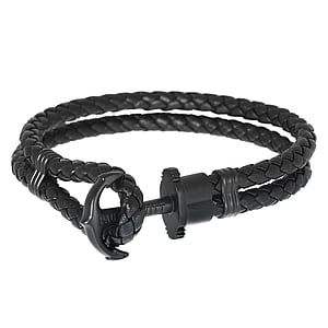PAUL HEWITT Bracelet Leather Stainless Steel Black PVD-coating Anchor rope ship