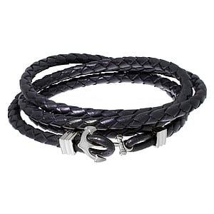 Bracciale Pelle Acciaio inox Ancora corda nave