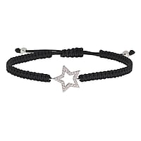 Geknoopte armband uit Zilver 925 met Kristal en Nylon. Breedte:14mm. Doorsnede:4mm. Lengte verstelbaar. Steen/stenen met vatting gefixeerd.  ster