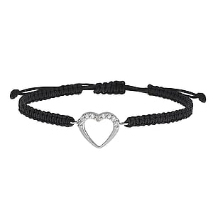 Geknpftes Armband Silber 925 Kristall Nylon Herz Liebe