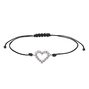 Knotted bracelet Silver 925 Crystal nylon Heart Love