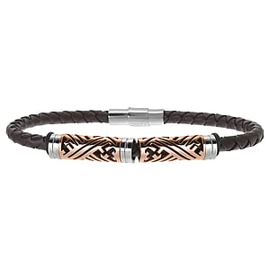 Bracelet Leather Stainless Steel PVD-coating (gold color) PVC Stripes Grooves Rills Tribal_pattern
