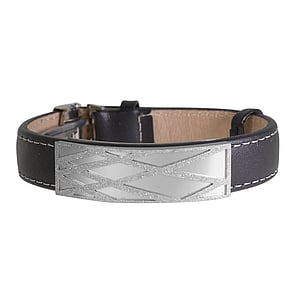 Bracelet Leather Stainless Steel Stripes Grooves Rills