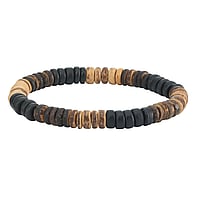 Bracciale surfista con Legno di noce di cocco. Sezione:8mm. Lunghezza:20cm. Elastico.