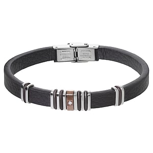 Bracciale Pelle Acciaio inox Cristallo PVC Striatura Banda Incavo