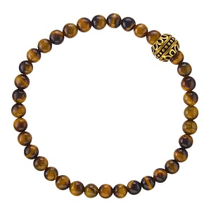 Bracelet de pierre Oeil-de-tigre Acier inoxydable Revtement PVD (couleur or)