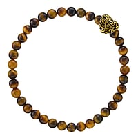 Bracciale di pietra in Acciaio inox con Occhio di tigre e Rivestimento PVD (colore oro). Diametro:6mm. Larghezza:11mm. Lunghezza:21cm. Elastico.  Cuore Amore