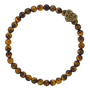 Stone bracelet Tigers eye Stainless Steel PVD-coating (gold color) Heart Love