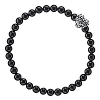 Stone bracelet out of Stainless Steel with Black onyx. Diameter:6,5mm. Width:11mm. Length:21cm. Elastic.  Heart Love