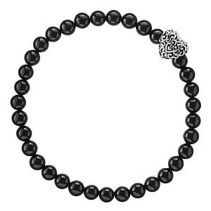 Bracciale di pietra Onice nero Acciaio inox Cuore Amore