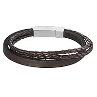 Bracelet out of Leather and Stainless Steel. Width:8mm.  Eternal Loop Eternity Everlasting Braided Intertwined 8