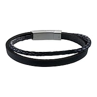 Armband uit Leer en Staal. Breedte:8mm.  eeuwig oneindig oneindigheid eindeloos eindeloosheid eeuwigheid lemniscaat liggende acht 8