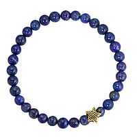 Stone bracelet out of Stainless Steel with PVD-coating (gold color) and Lapis Lazuli. Width:9mm. Diameter:6,5mm. Length:21cm. Elastic.  Star