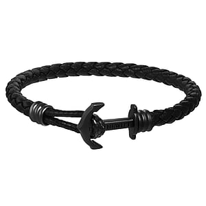 PAUL HEWITT Bracelet Leather Stainless Steel Black PVD-coating Anchor rope ship