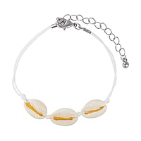 Shell bracelet out of Brass with Sea shell and nylon. Length:18-23cm. Adjustable length.