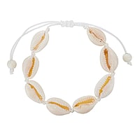 Shell bracelet with Sea shell, nylon and Plastic. Length:16-24cm. Adjustable length.
