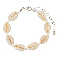 Shell bracelet out of Brass with Sea shell and nylon. Length:19-24cm. Adjustable length.