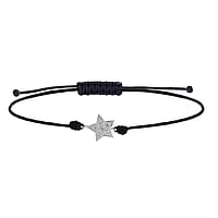 Pulsera anudada de Plata 925 con nyln y Circonita. Ancho:8mm. Longitud ajustable.  Estrella