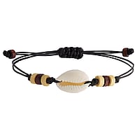 Shell bracelet out of Wood with Sea shell and nylon. Length:26cm. Adjustable length.
