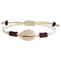 Schelp armband uit Hout met Schelpen en Nylon. Lengte:26cm. Lengte verstelbaar.