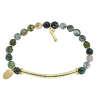 Bracelet de pierre en Acier inoxydable avec Revêtement PVD (couleur or) et Agate. Diamètre:6mm. Longueur:18cm. Élastique.  Love Amour