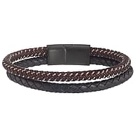 Bracelet out of Leather and Stainless Steel with Black PVD-coating and Plastic. Width:12mm. Length:21cm. With magnet clasp.  Eternal Loop Eternity Everlasting Braided Intertwined 8
