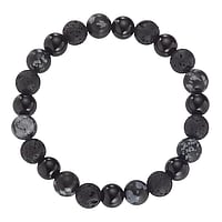 Stone bracelet with Agate, lava stone, snowflake obsidian and Plastic. Diameter:9mm.