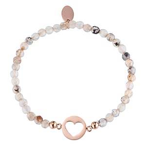 Stone bracelet Stainless Steel PVD-coating (gold color) Agate Heart Love