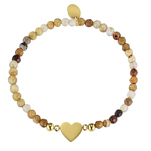 Stone bracelet Stainless Steel PVD-coating (gold color) Agate Heart Love