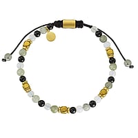 Bracelet de pierre en Acier inoxydable avec Revêtement PVD (couleur or), Nylon et Agate. Coupe transversale :4,5mm. Longueur:16,5-27,5cm. Longueur ajustable.