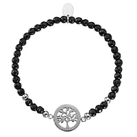 Stone bracelet out of Stainless Steel with Black jade. Cross-section:4mm. Diameter:15mm. Elastic. Shiny.  Tree Tree of Life