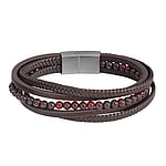 Bracelet out of Leather and Stainless Steel with Jasper. Width:13mm. Length:21cm.