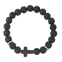 Bracciale di pietra in Acciaio inox e Vetro acrilico. Sezione:9mm. Larghezza:12mm. Lunghezza:17cm.  Croce