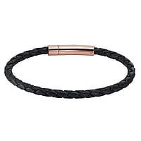 Bracelet en Cuir et Acier inoxydable avec Revtement PVD (couleur or). Coupe transversale :4mm.