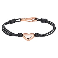 Bracelet out of Leather and Stainless Steel with PVD-coating (gold color). Width:13mm.  Heart Love