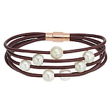 Bracelet de perles Acier inoxydable Revtement PVD (couleur or) Perles deau douce Cuir