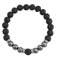 Stone bracelet out of Stainless Steel with lava stone and Acrylic pearls. Diameter:9mm.
