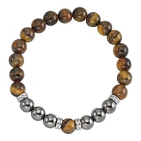 Chaîne de pierre en Acier inoxydable avec Oeil-de-tigre et Perles acryliques. Diamètre:8,5mm. Poids:17,8g.